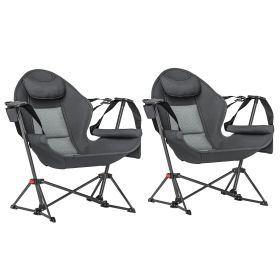 Outsunny Hammock Camping Chair Set of 2, Adjustable Back Folding Swinging Hammock Chair with Cup Holder and Padded Seat, Gray